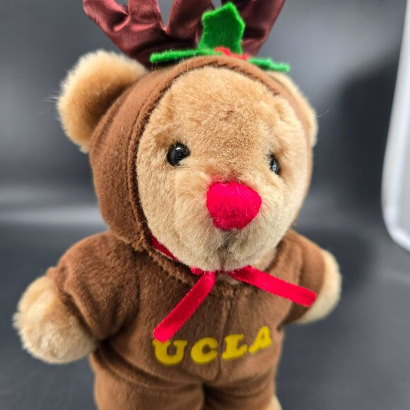 UCLA Plush Teddy Bear Wearing Reindeer Costume With Antlers & Red Nose VR1805 - Picture 3 of 6